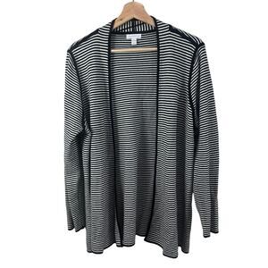 Charter Club Black White Stripe Longline Open Cardigan Sweater Duster XL